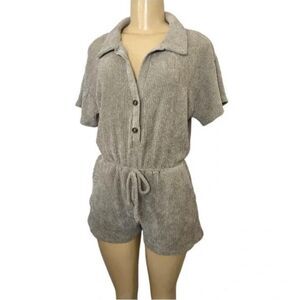 Gray Waffle Knit Chenille Romper